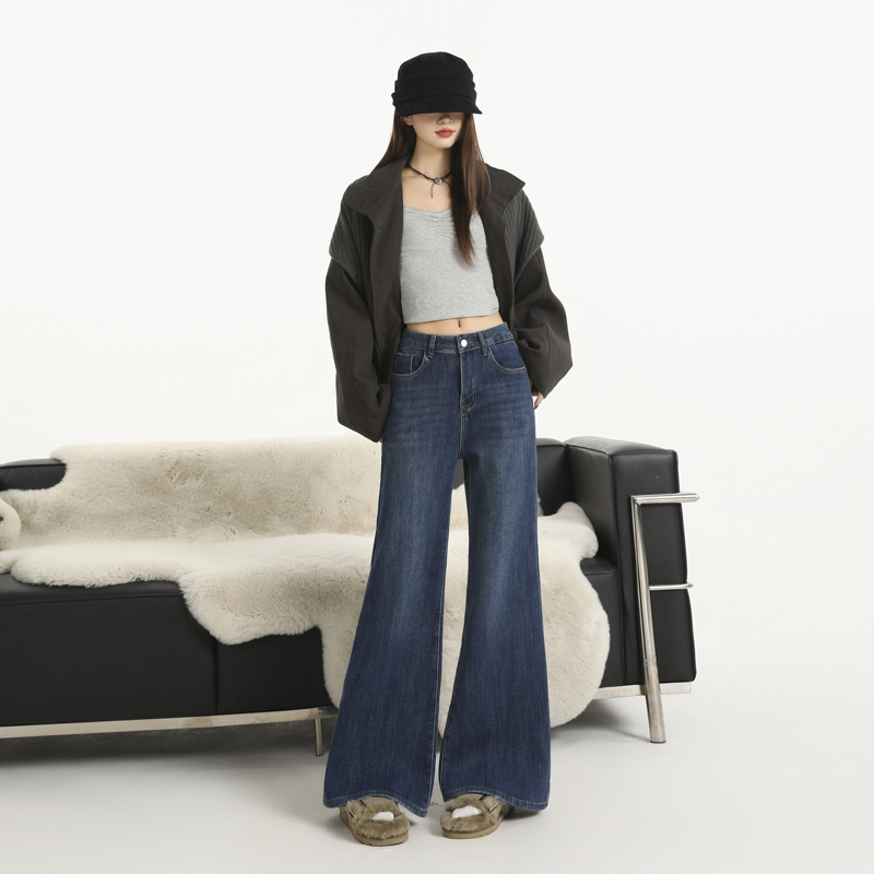 Four-Way Stretch Retro Flared Jeans 2026 Spring New Versatile Loose Straight Non-Tight-Fitting Slightly Flared Pants for Women