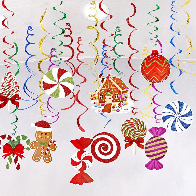 30 dulces de Navidad colgantes de espiral vórtice fiestas de Navidad y Año Nuevo dulces bastones colgantes de techo