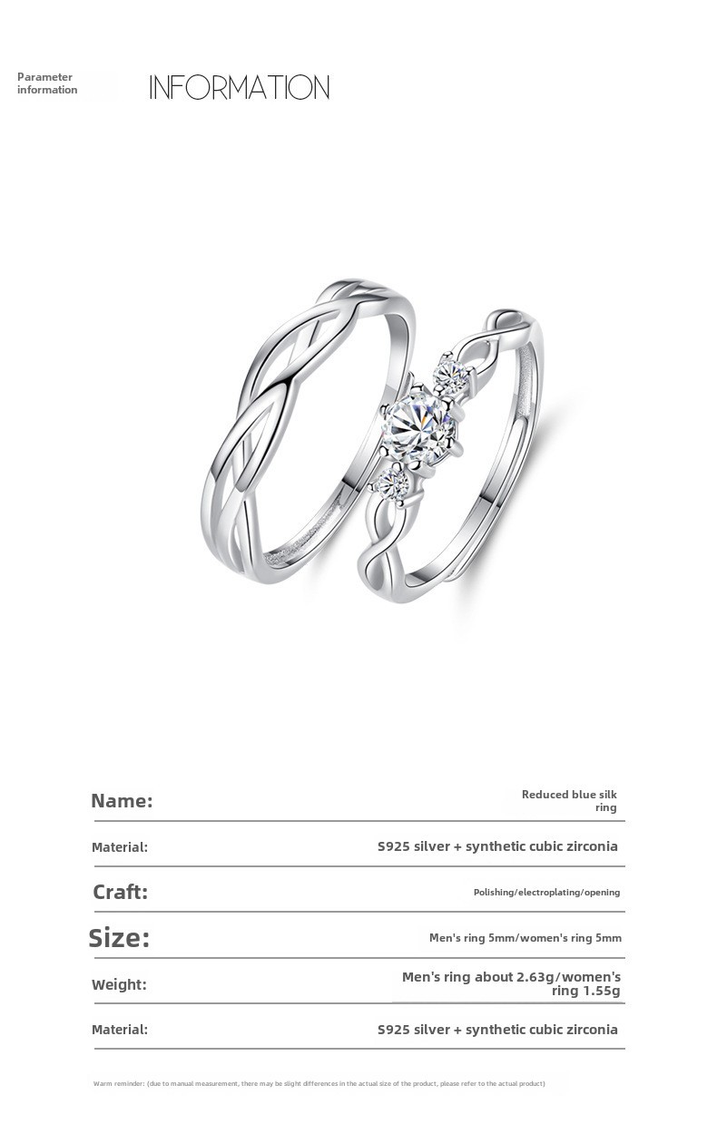 Bague de couple de style coréen pour hommes et femmes, paire de bagues de couple en argent sterling, bijoux de luxe, cadeau de Saint-Valentin_voghion.com