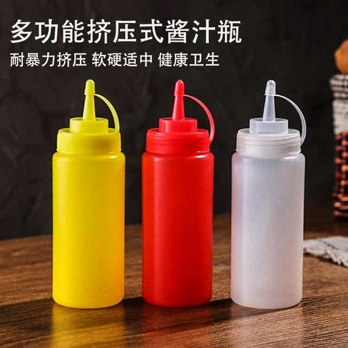Plastic squeeze bottle ketchup salad dressing bottle food grade pointed mouth squeeze bottle manufacturer direct supply jam bottle condiment bottle