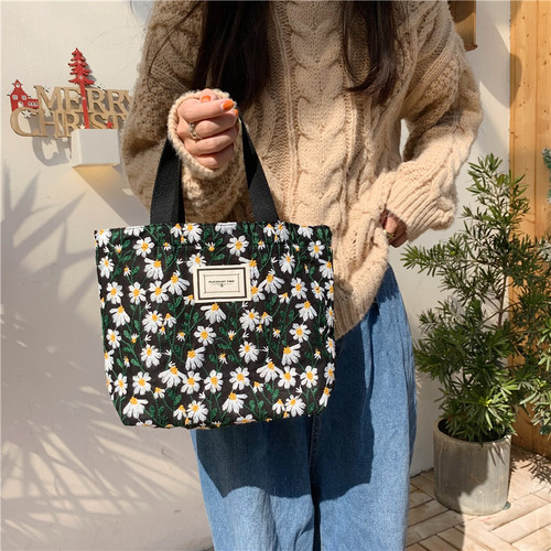 11262 INS Korean style sweet embroidered daisy flower handbag snack storage lunch bag hand mommy bag