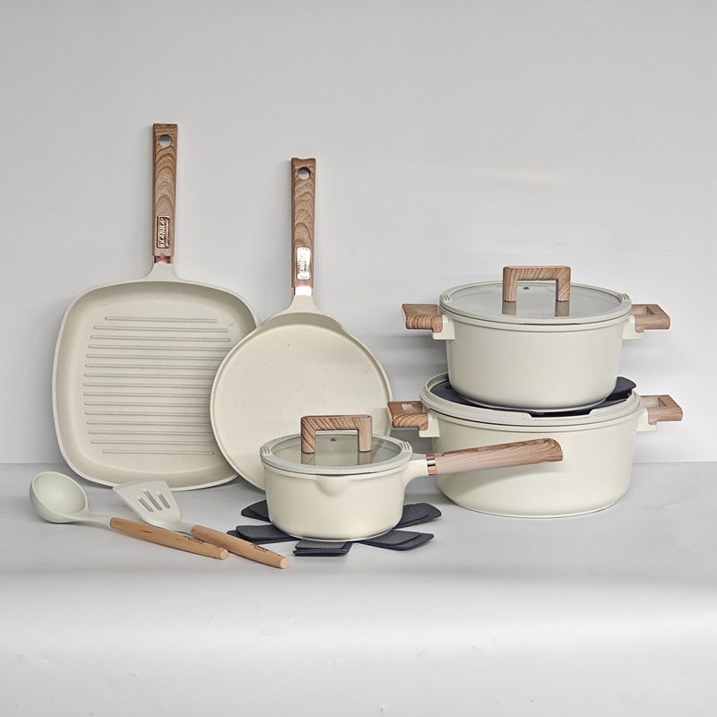 13pcs granito no pegajoso cocina set 13 piezas arroz de piedra de mármol no pegajoso olla