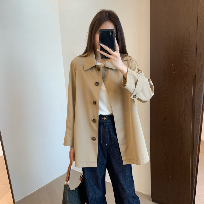 Early Spring Newba Family Cut Wide and Fine Wrinkle-Resistant Lapel Mid-Long Small Women's Coat New 25