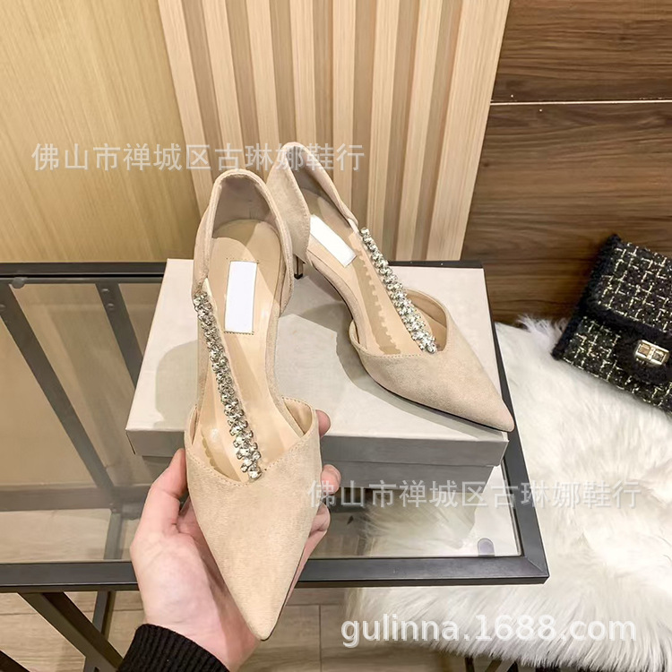 Qadın uclu burunlu rhinestone dabanlı sandalet