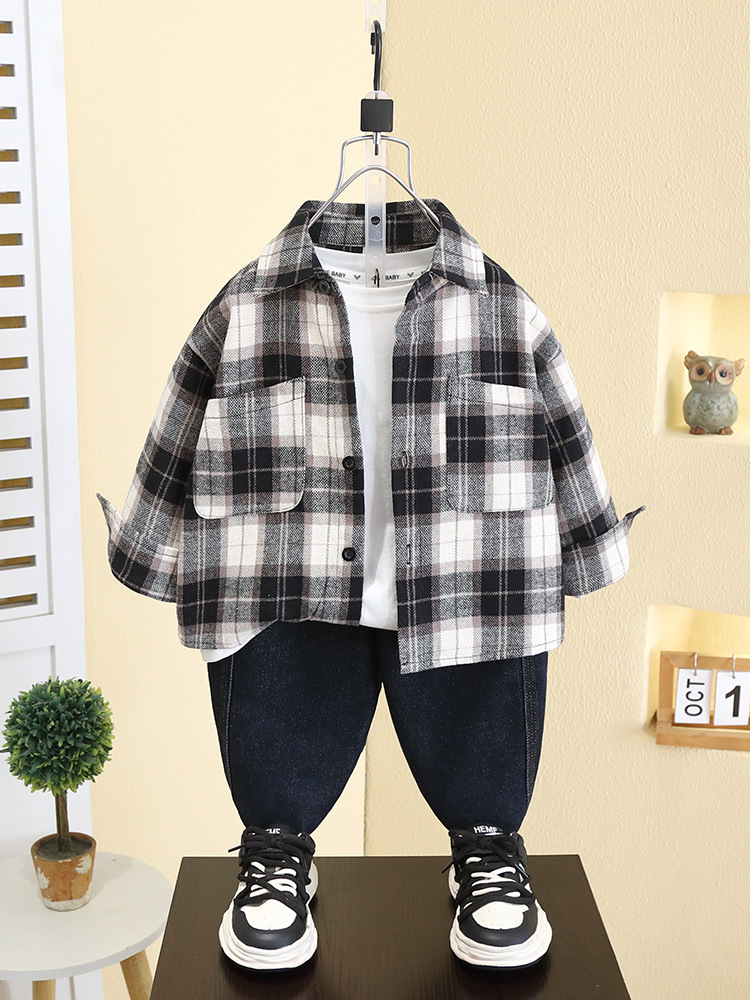 Camisa para Niños 7528, Primavera 2026, Nuevo Conjunto Infantil de Primavera, Chaqueta a Cuadros, Camisa de Manga Larga para Niños de Primavera y Otoño
