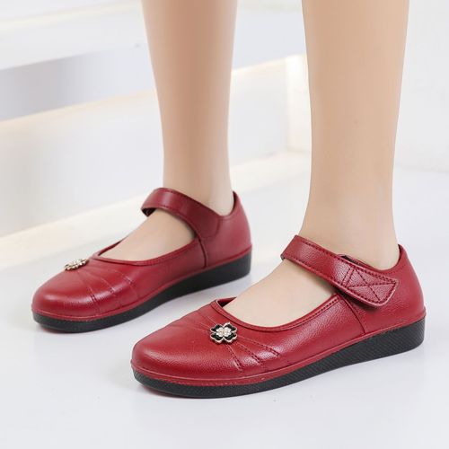 Waterproof non-slip women's shoes Mary Jane shoes women's single shoes middle-aged mother's shoes buckle medium heel soft sole women's plastic shoes