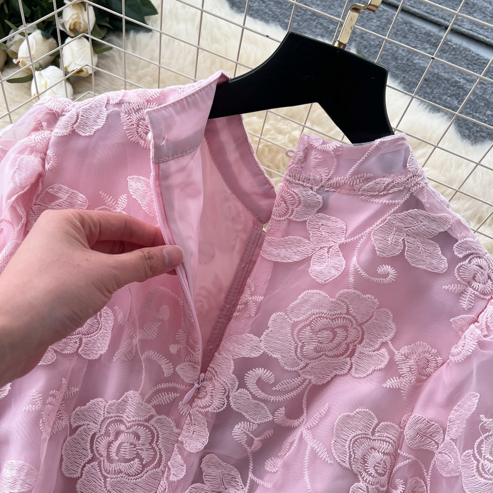Elegant Lace Embroidered Dress for Women High-Waisted A-Line Skirt Summer Suitable for Commuting And Banquets_ecoleips.com