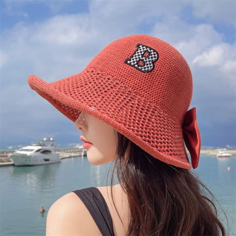 Summer New Bow Embroidery Letter Fisherman Hat Ladies Sun Hat display picture 3