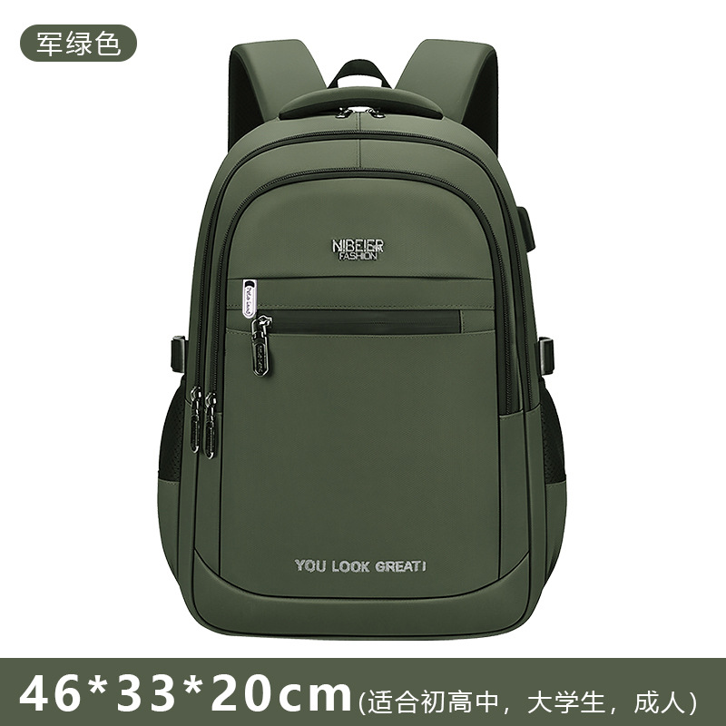 Nueva mochila de hombre gran capacidad en relieve letras de escuela secundaria mochila deportiva de viaje de negocios bolsa de computadora