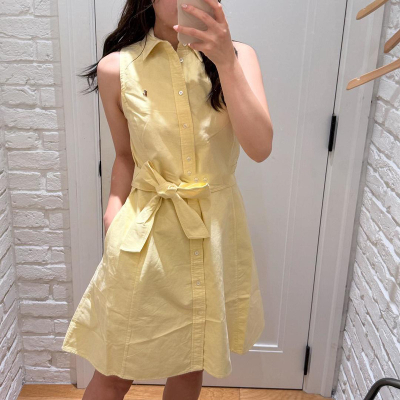 Raff Sleeveless Long Dress for Women, High-End Version, Colorful Waist-Cinching, Turn-Down Collar, Twist Knot, Yellow Dress, Full Summer Collection Raff Sleeveless Long Dress for Women, High-End Version, Colorful Waist-Cinching, Turn-Down Collar, Twist Knot, Yellow Dress, Full Summer Collection