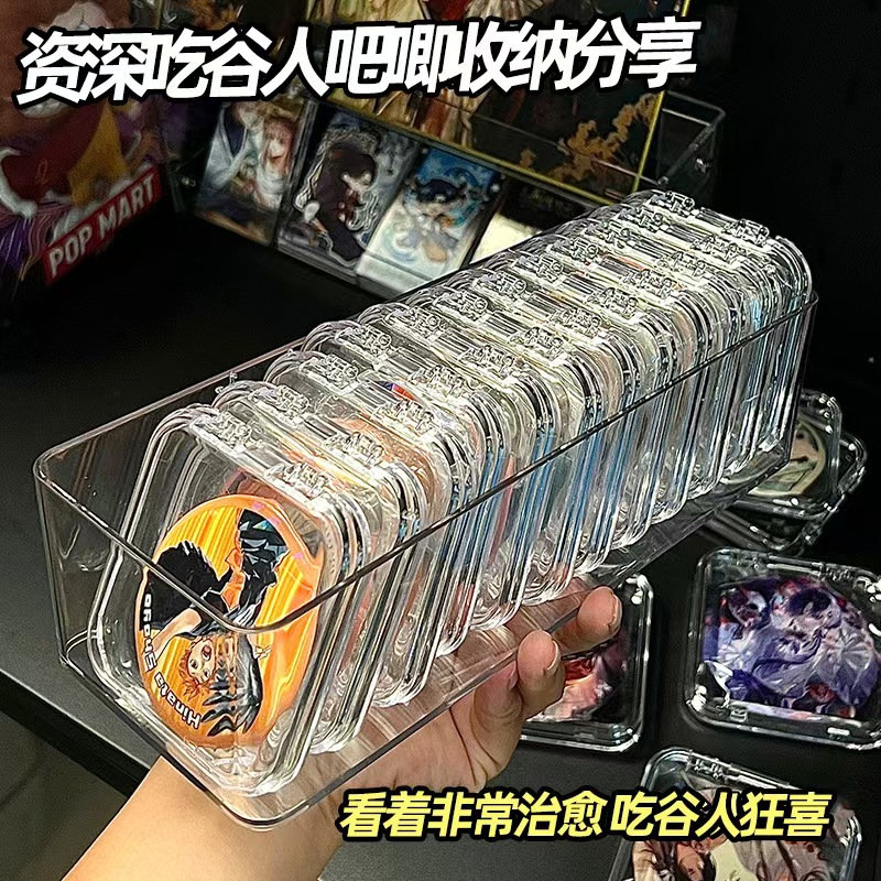 Caja de almacenamiento de plástico, almacenamiento de insignia de acrílico transparente, sellado a prueba de polvo, caja de acabado de sala de estar cuadrada, soporte de exhibición de mijo