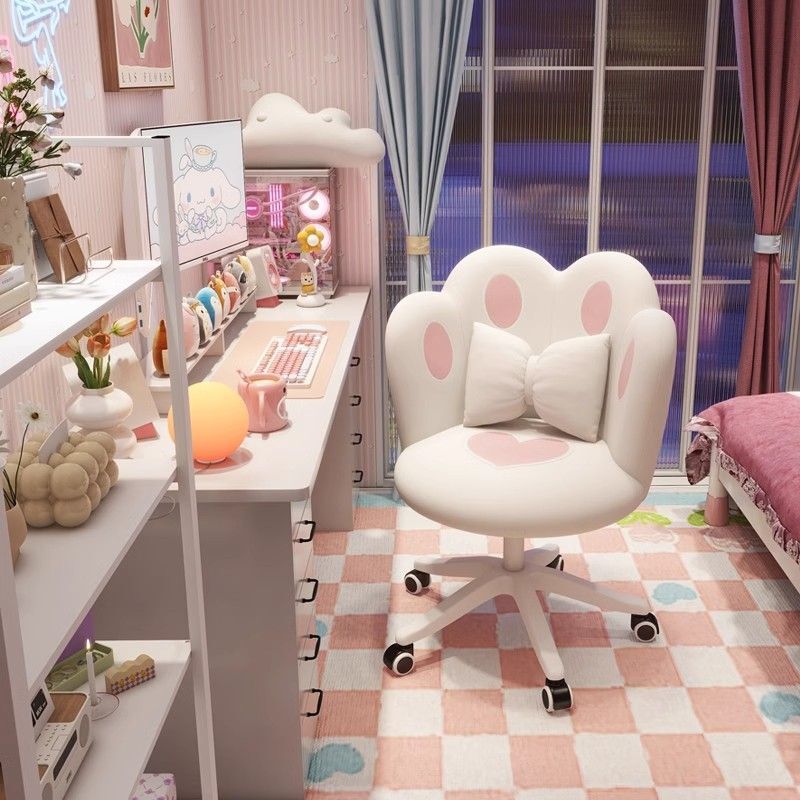 Cute Computer Chair for Girls, Comfortable Swivel Lift Backrest Chair for Bedroom Dormitory, Internet Celebrity Makeup Chair, Desk Chair