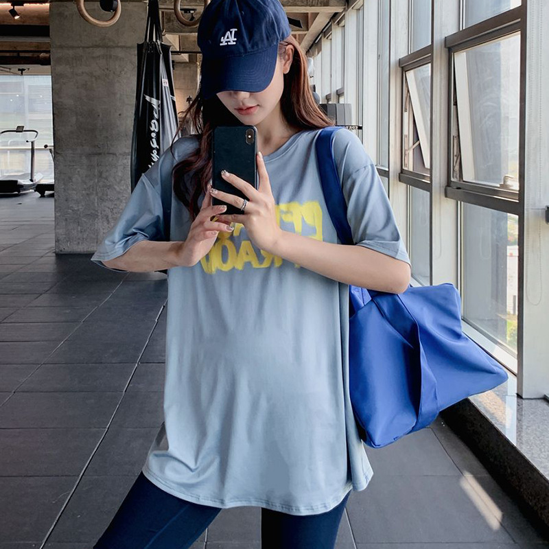 Summer New Quick-drying Yoga Suit T-shirt Women's Sports Slimming Mid-length plus size chubby girl Running Short-sleeved Fitness Suit