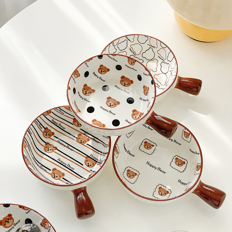 Clearance Cartoon Ceramic Handle Baking Bowl, Oven-Safe, Cute Household Fruit Salad Bowl, Ceramic Dinner Plate, Chopsticks Clearance Cartoon Ceramic Handle Baking Bowl, Oven-Safe, Cute Household Fruit Salad Bowl, Ceramic Dinner Plate, Chopsticks