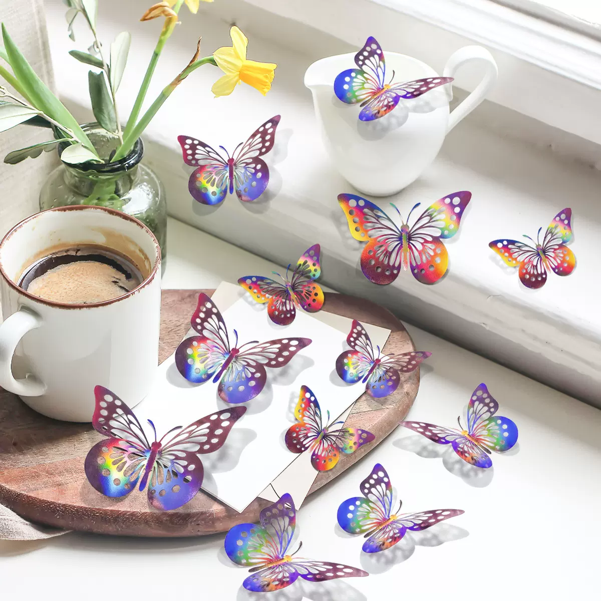 12只3d立体炫彩镂空彩色蝴蝶贴家居墙面装饰蝴蝶贴