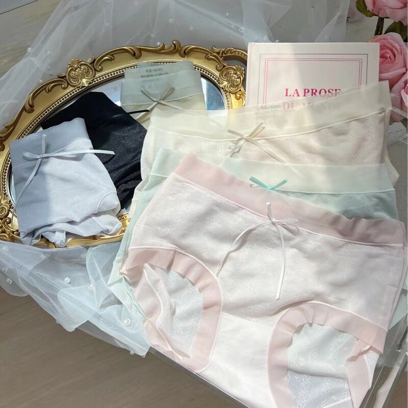 Advanced 6 Color Lace Sexy Transparent Mesh Breathable Briefs Bow Solid Color free size