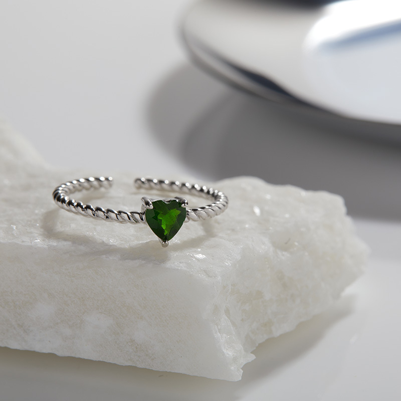 Heart Shape Pattern 925 Sterling Silver Colored Gems Heart Shape Rings