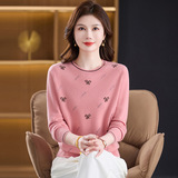 秋冬新款羊毛衫圆领长袖针织衫时尚提花羊毛上衣妈妈装打底衫，女装针织衫/毛衣，妃慕昵服饰