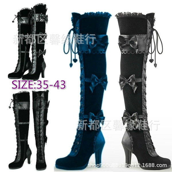 35-43 large size European and American cross-border Victoria style bow tie punk Halloween costume knee boots X362