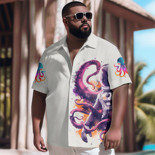 Spring and summer Europe and the United States new men's plus size shirt short sleeve 3D printing cross-border trade beach vacation relaxed-fit and comfortable