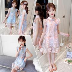 Girls lace cheongsam Hanfu baby girl summer Chinese style shoulder bag gauze skirt small and medium-sized children super fairy performance clothes