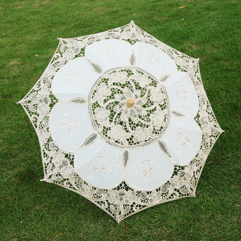 Lace Umbrella, White Wooden Handle Umbrella, Dance Craft Umbrella, Performance Photography, Embroidered Lace Fabric, French Retro Bridal Umbrella, Wedding