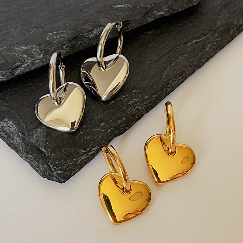 Festival Occasion 1 Pair Fashion Heart Shape Titanium Steel Drop Earrings