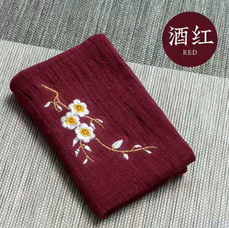 Thickened Tea Towel Tea Cloth Absorbent Plum Embroidery Cotton Linen Tea Pot Coaster Tea Tray Accessory Tea Set Tea Table Tea Stand Cleaning Cloth