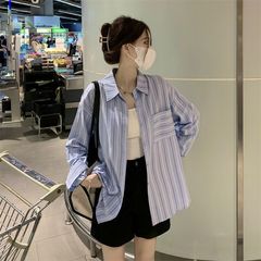条纹长袖衬衫外套早秋女装2025年新款设计感小众宽松显瘦法式上衣