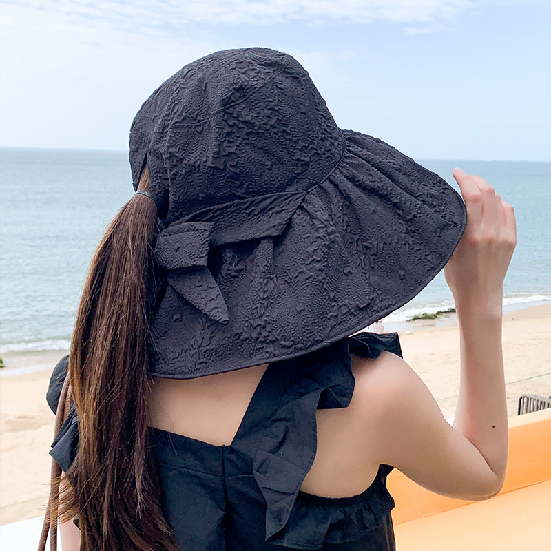 Korean Version of Women's Sunshade and Sun Protection Sun Hat with Large Edges Summer Outdoor UV Protection Bow Shaped Beach Fisherman Hat_voghion.com