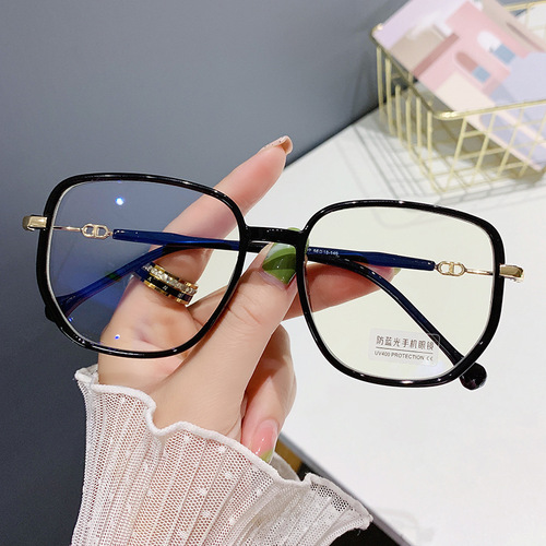 Xiaohongshu's same model TR90 transparent myopia glasses frame retro anti-blue light polygonal big face slimming plain glasses