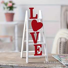 Valentine Ladder Tabletop 情人节木质爱心梯子装饰 TEMU新品