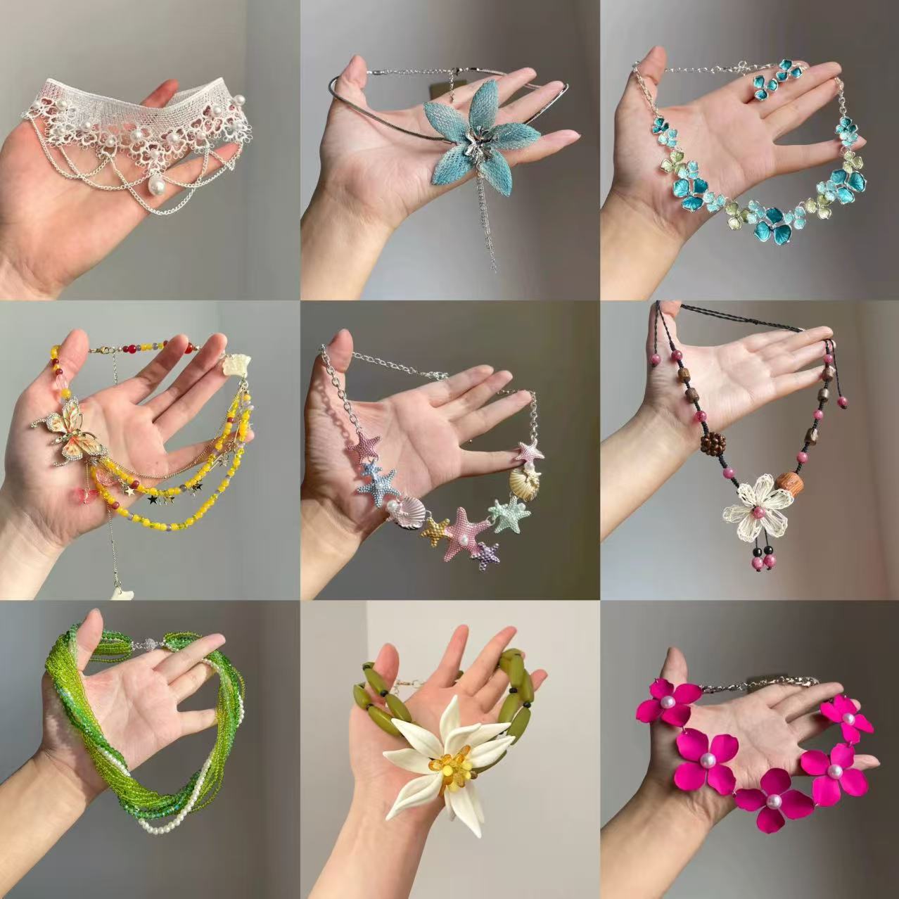 个性时尚多层叠戴设计感项链度假风服装搭配项链花朵流苏锁骨链