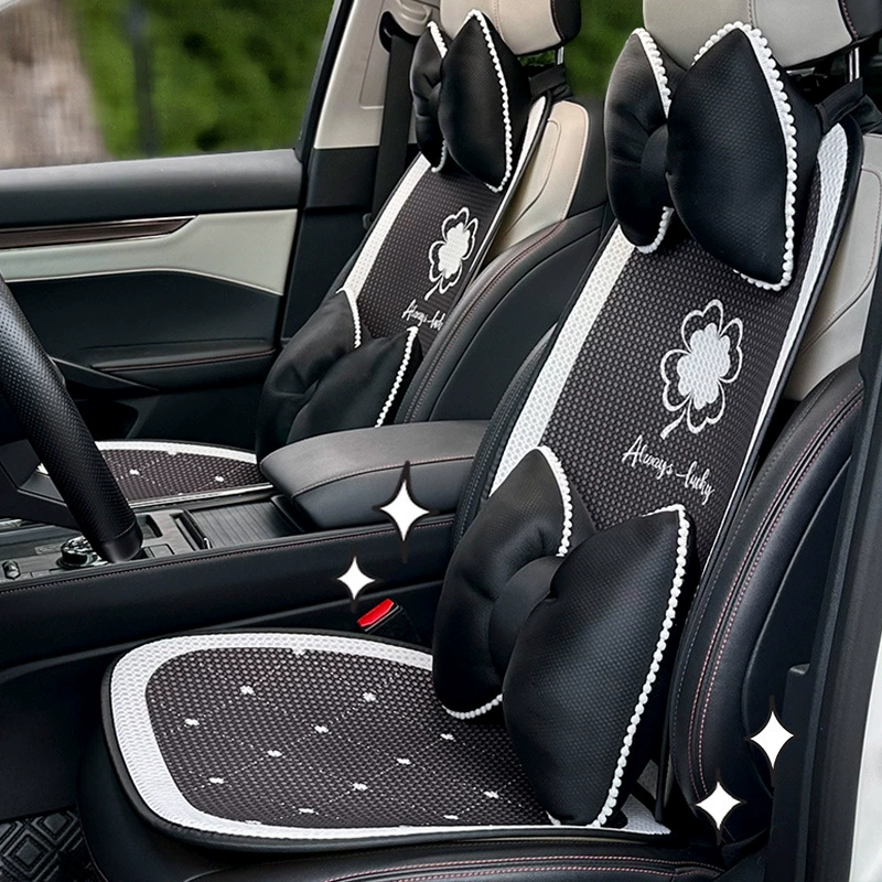 Подушка для автомобильного сиденья из ледяного шелка с милым четырехлистным клевером, нескользящая накладка на сиденье, модный летний чехол для автомобильного сиденья для девочек