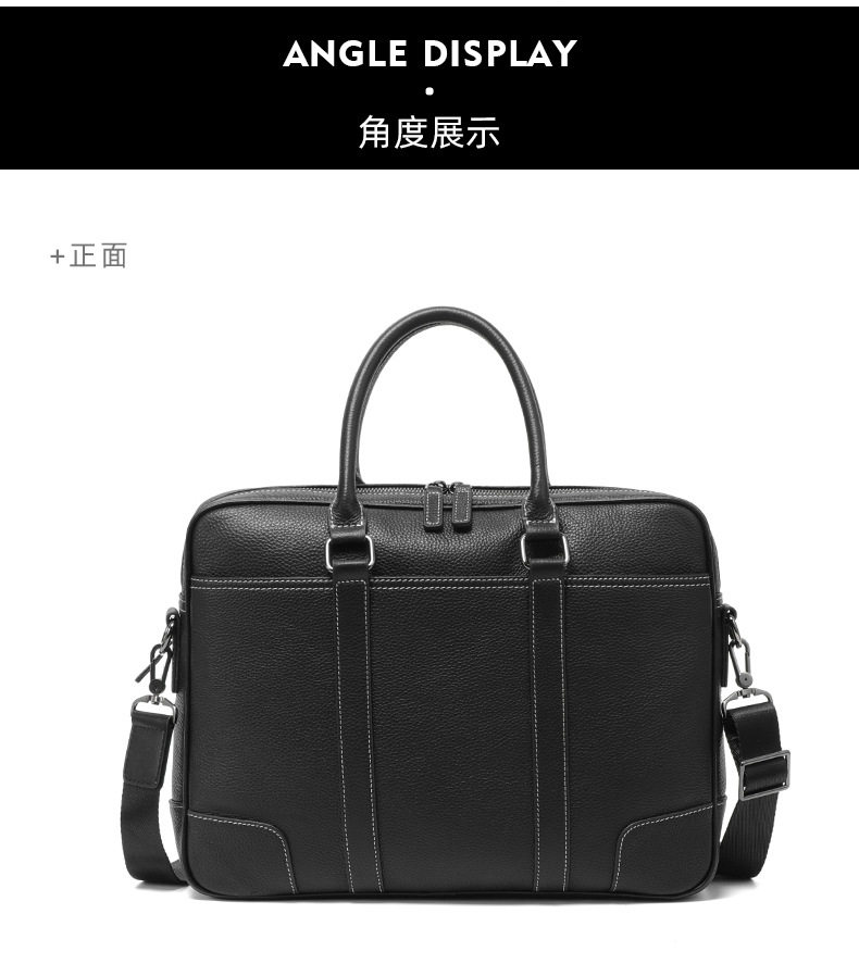 Cặp công sở da bò lớp đầu khóa kéo đôi, túi xách tay nam đựng laptop 14 inch dung lượng lớn, có dây đeo vai 38×11×28 cm — đen chi tiết 13