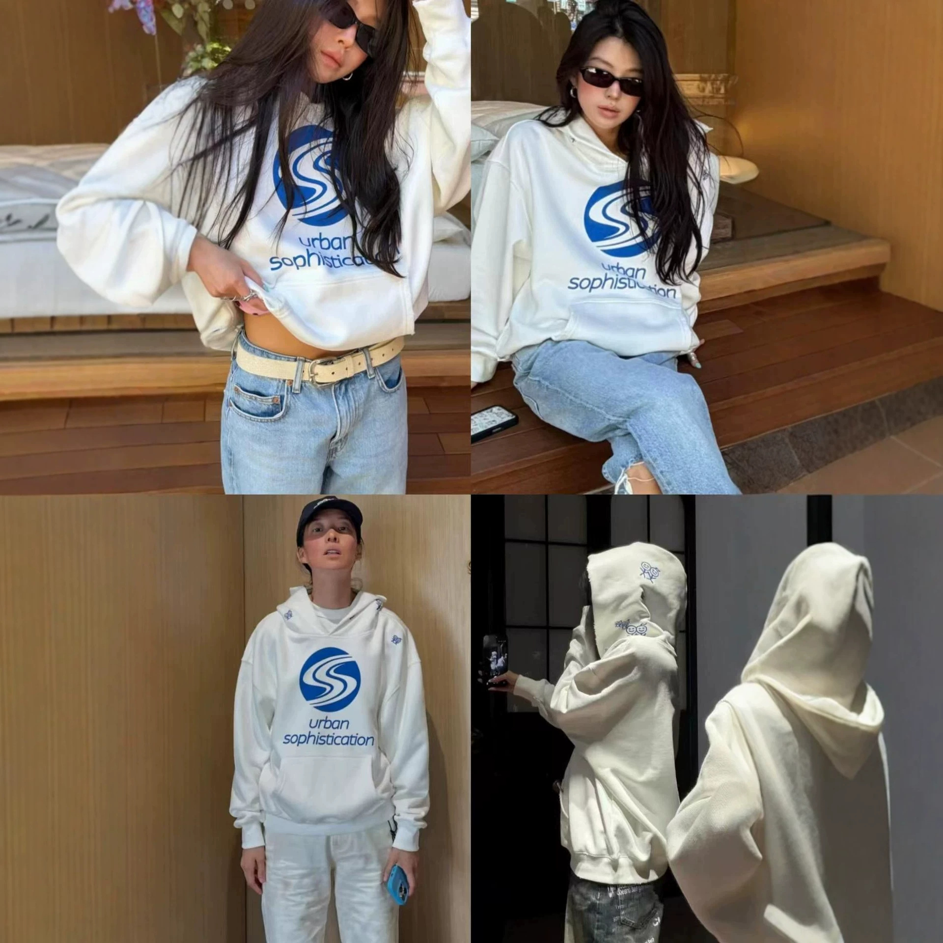 Urban 26早秋jennie同款火柴人刺绣logo字母印花连帽纯色女款卫衣