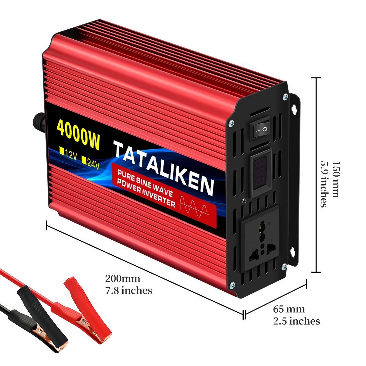 Чистый синусоидальный 1000W-4000W Интеллектуальный мощный инвертор 12V-24V к 220V Универсальная розетка