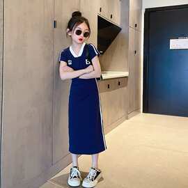 女童裙子夏季2025新款儿童长裙T恤裙夏装女孩大童洋气度假连衣裙8