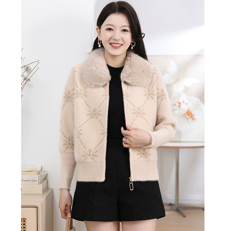 Внешняя торговля мамой в имитации норковой шерсти на молнии трикотажная куртка с большим меховым воротником