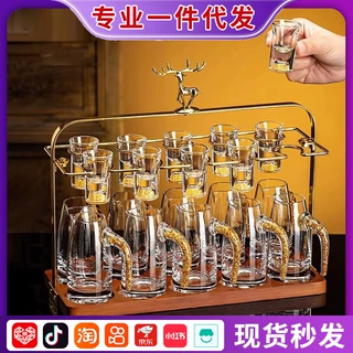 【厂家】高档金箔白酒杯套装水晶玻璃分酒器一口杯家用酒具送领导