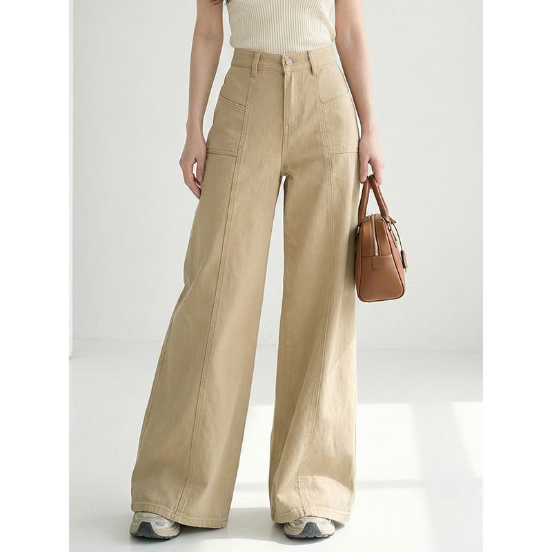 Yun Chang All-Cotton Denim Flared Pants for Women, New Spring Style, Khaki High-Waisted Casual Versatile Long Pants, In-Stock Wholesale Yun Chang All-Cotton Denim Flared Pants for Women, New Spring Style, Khaki High-Waisted Casual Versatile Long Pants, In-Stock Wholesale