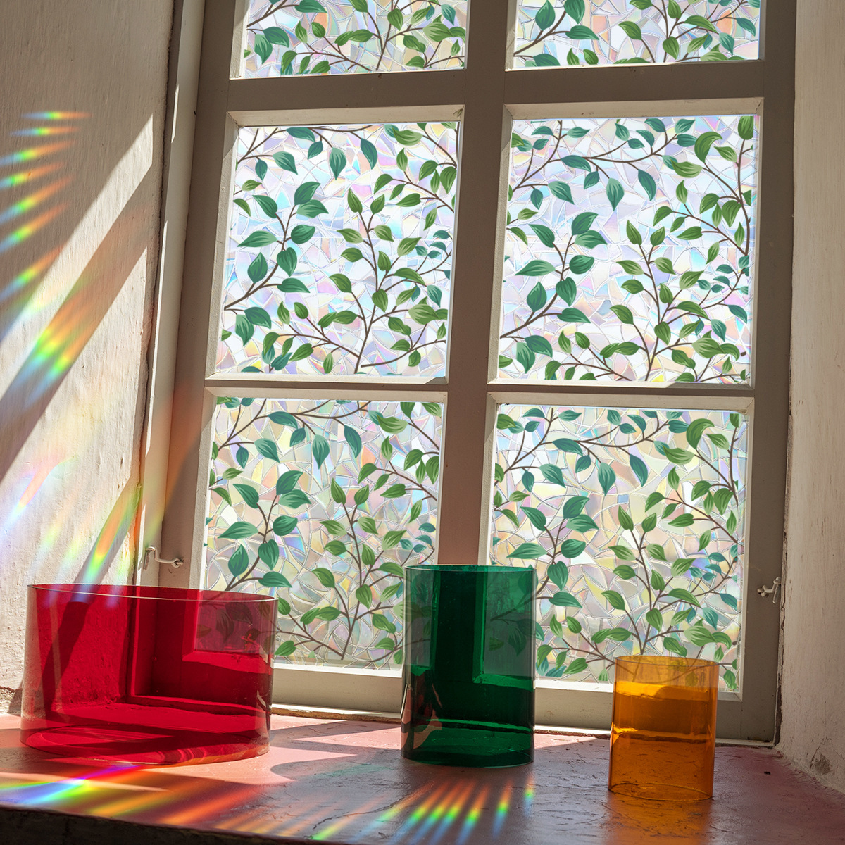140g Weight Glass paster Home Textiles & Decor Type PVC Material Leaf Pattern Casual, Pastoral Style Casual Pastoral Leaf PVC Glass Paster Wall Art 206