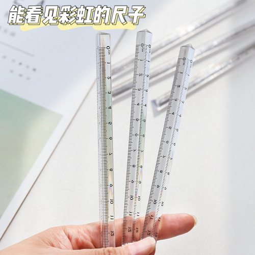 Transparent Triangular Ruler Student Minimalist Style Drawing Measuring Ruler Exam Office 3D Graduated Scale Ruler 20cm Straight Ruler