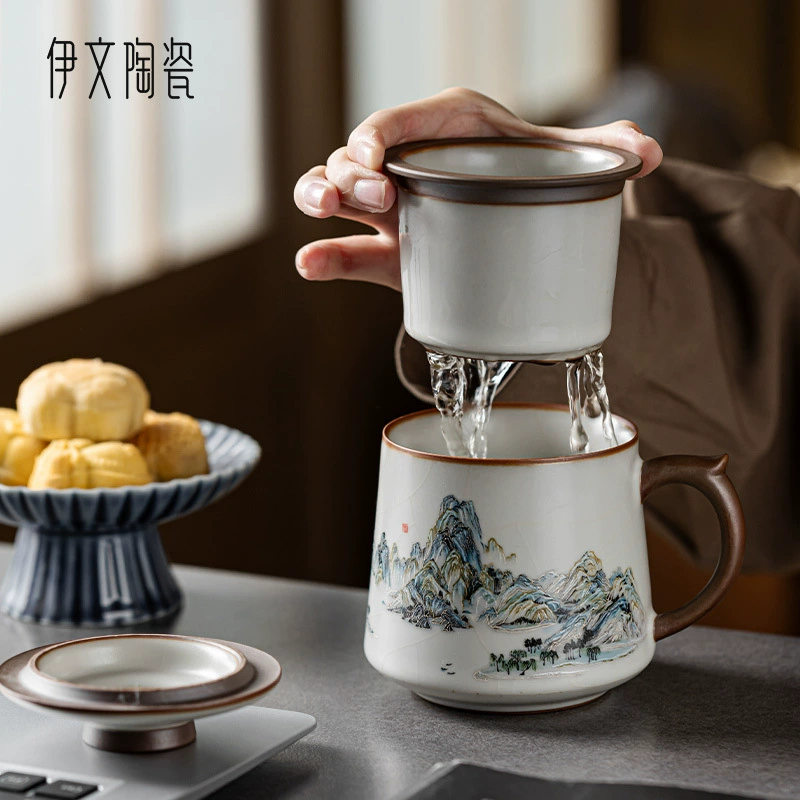 Iwen Ceramics Ru Kiln Офисная чашка большой емкости для чая, разделяй чашку для домашнего чая