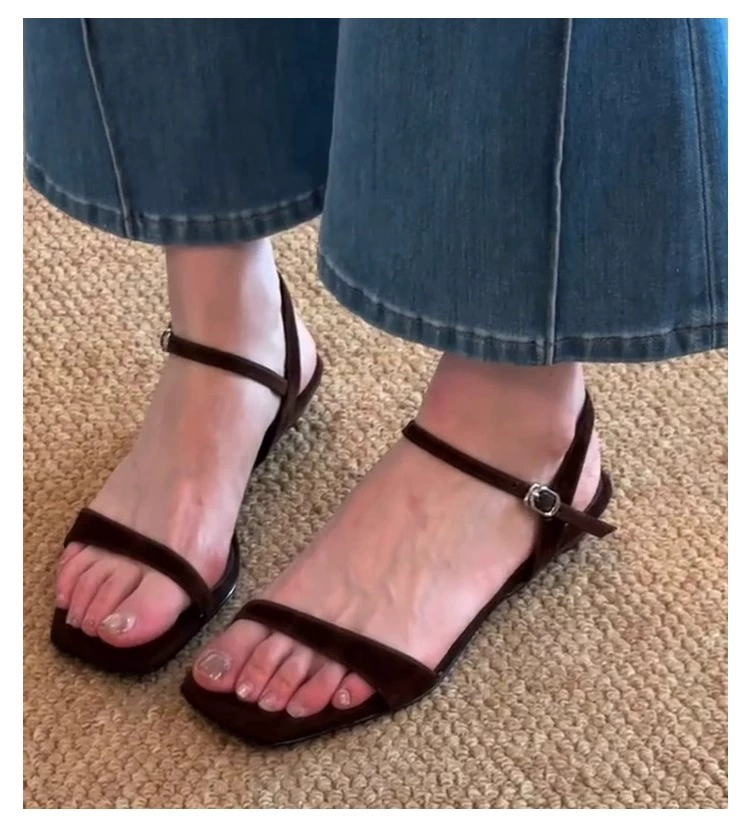 Minimalistic retro summer sandals with a strap, genuine leather