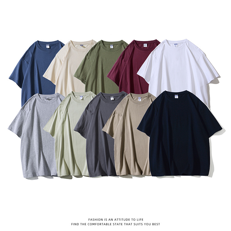 240g algodón peinado de algodón pesado de manga corta camiseta de los hombres y las mujeres de color sólido básico blanco camiseta de fondo camisa de verano de la moda de media manga