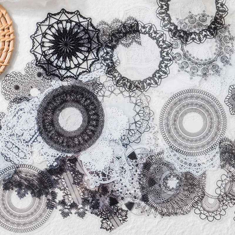 Черно-белая фэнтезийная серия 30 ПЭТ стикер пакет красивый день кружевной ручной счет материал фундамент украшения 8 моделей
