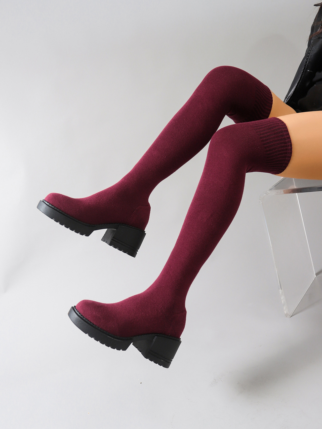 Damen Overknee Cowboystiefel Mit Blockabsatz Und Elastischer Passform_voghion.com
