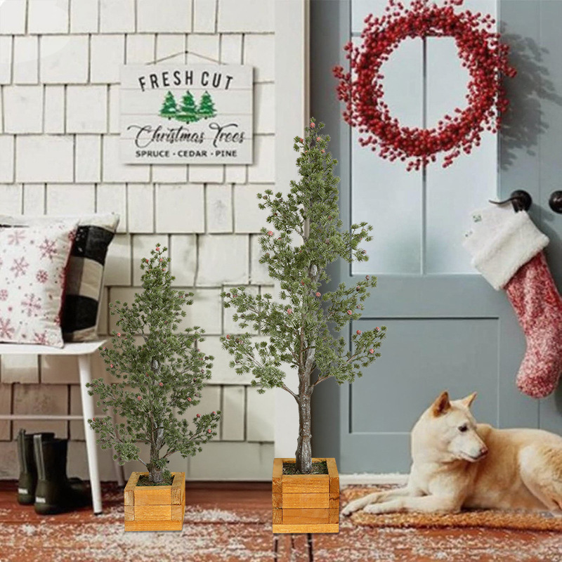 Amazon nueva simulación ciprés árbol de Navidad fondo de madera decoraciones navideñas decoraciones de ventana al por mayor
