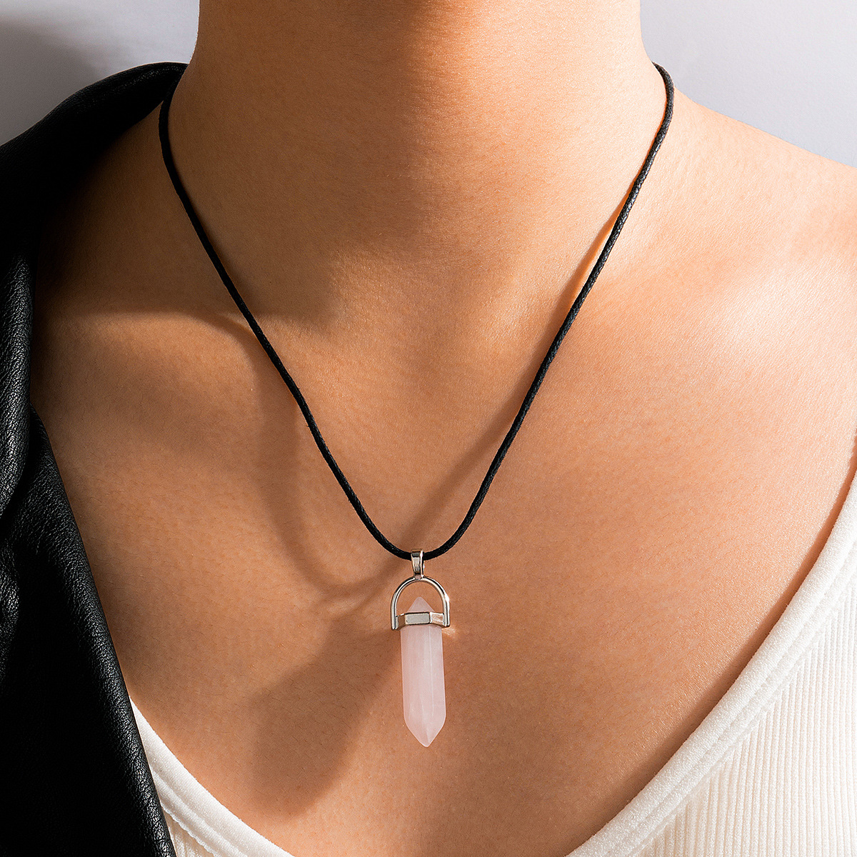 fashion simple hexagonal column crystal stone single-layer necklace wholesale nihaojewelry